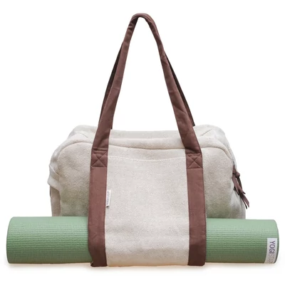 Husa Saltea Yoga din Juta - Yogistar - Tot intr-unul - Crem si Maro - Pentru orice marime de saltea