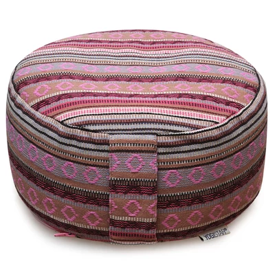 Perna rotunda meditatie - Etnic - Inca/raspberry - Bumbac Organic - 30cm x 15cm x 15cm