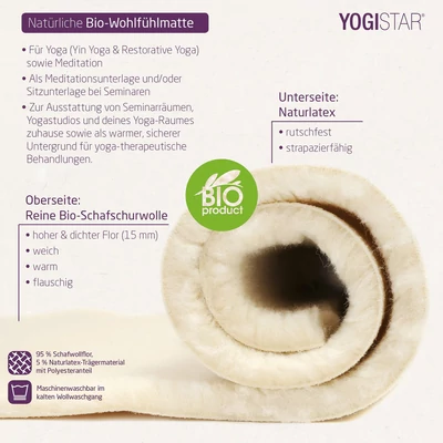 Saltea Yoga Naturala - Yogistar - Lana Virgina Organica - 200x75x0.4cm